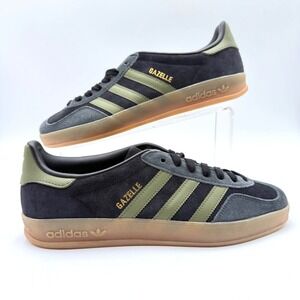 Adidas Originals Mens Size 10 Gazelle Indoor Core Black Focus Olive Shoes JQ8399